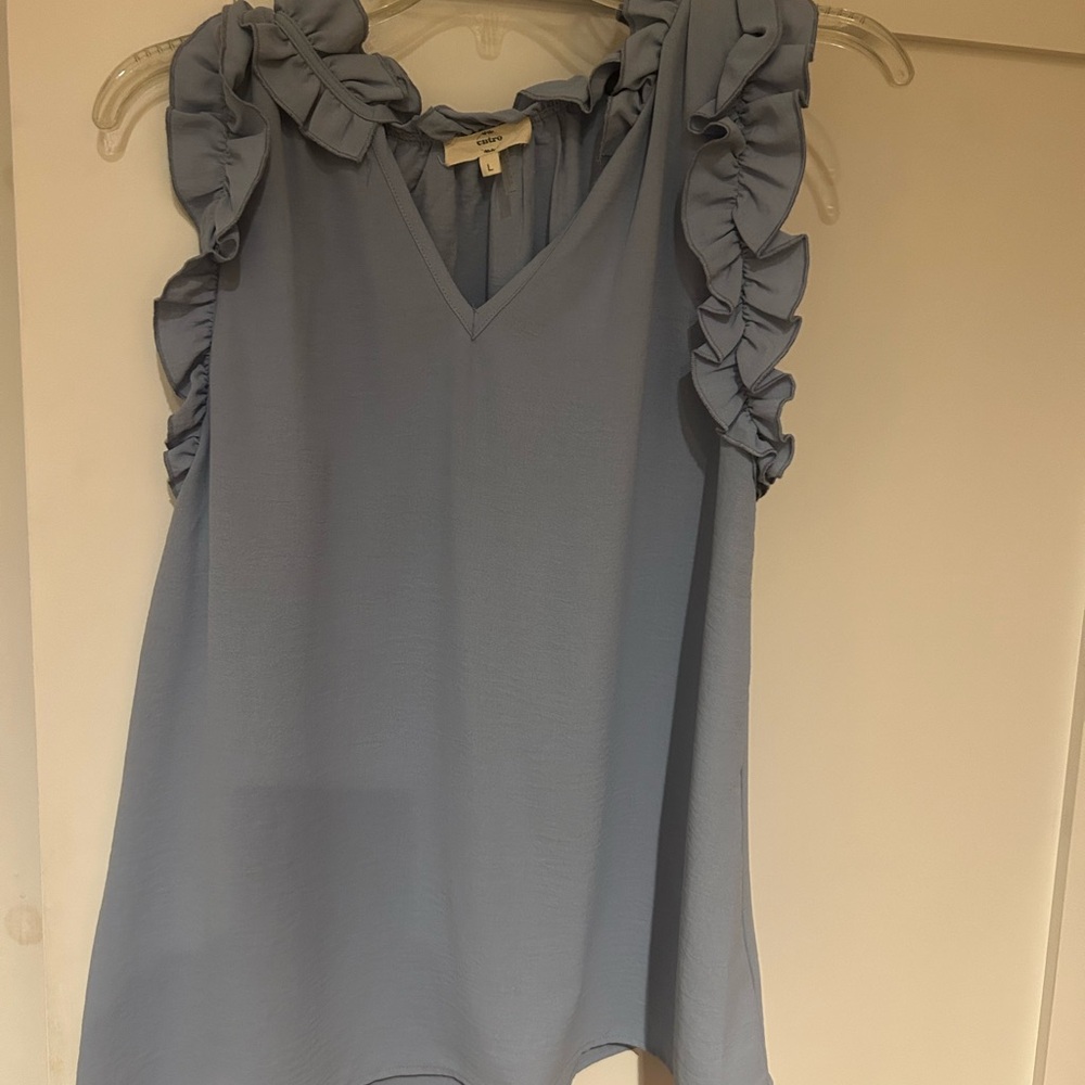 Entro Light Blue Ruffle Blouse - Picture 3 of 4